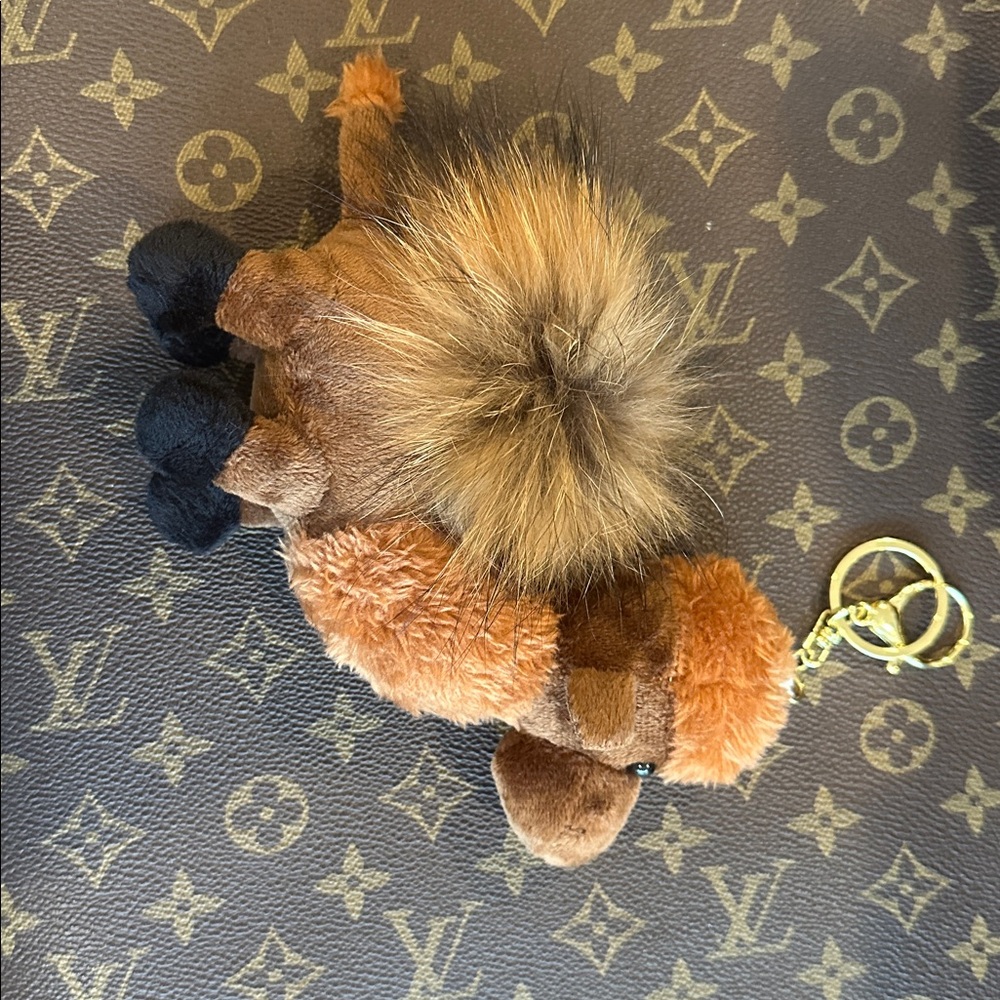 Camel Plush Animal Keychain or bag charm with Gold Accent and real Hump fur